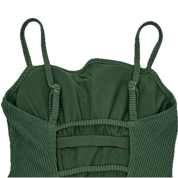 π Kona Sol Pucker Textured One Piece Swimsuit Dark Green M 8-10 NWT Adjustable - Picture 11 of 11